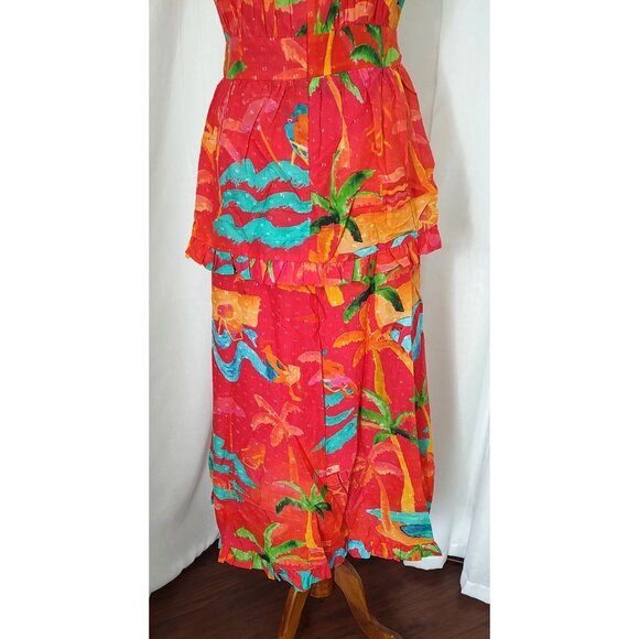 FARM Rio Midi Dress XL Red Ipanema Ruffle Sleeveless Tropical Resortwear - Picture 12 of 15